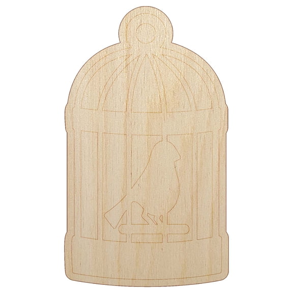 Bird Cage with Bird Wood Shape Unfinished Piece Cutout Craft DIY Projects - 4.70 Inch Size - 1/8 Inch Thick