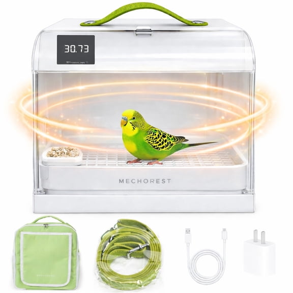 Bird Carrier Backpack Travel Cage Portable Pet Bird Brooder With Temperature Control Design USB-Powered ,with Cage Cover,Food Bowl, Tray, and Divider.