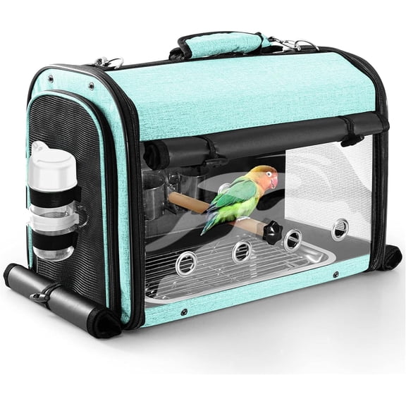 Bird Carrier Bag Bird Travel Cage with Stand, Lightweight Backpack for Parrot, Portable Bird Travel Bag, Pet Transparent Breathable Travel Cage, Green