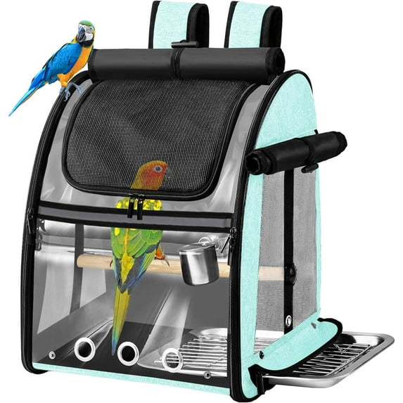 Bird Carrier Bag with Indestructible Stainless Steel Mesh, Bird Travel Cage with Stand, Easy to Clean Backpack for Parrot, Portable Bird Travel Bag, Green