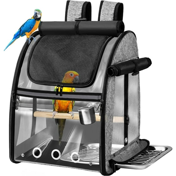 Bird Carrier Bag with Indestructible Stainless Steel Mesh, Bird Travel Cage with Stand, Easy to Clean Backpack for Parrot, Portable Bird Travel Bag, Pet Transparent Breathable Travel Cage