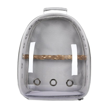 Bird Carrier Bag Pet Backpack Parrot Cage Transparent Cover Travel Large pouch for Parakeets Hiking Finches , Gray