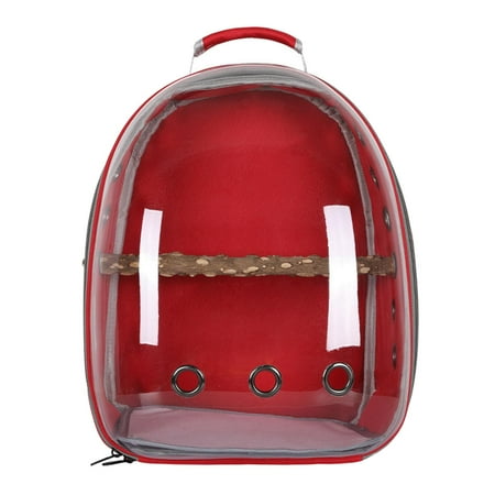 Bird Carrier Bag Pet Backpack Parrot Cage Transparent Cover Travel Large pouch for Parakeets Hiking Finches , Red
