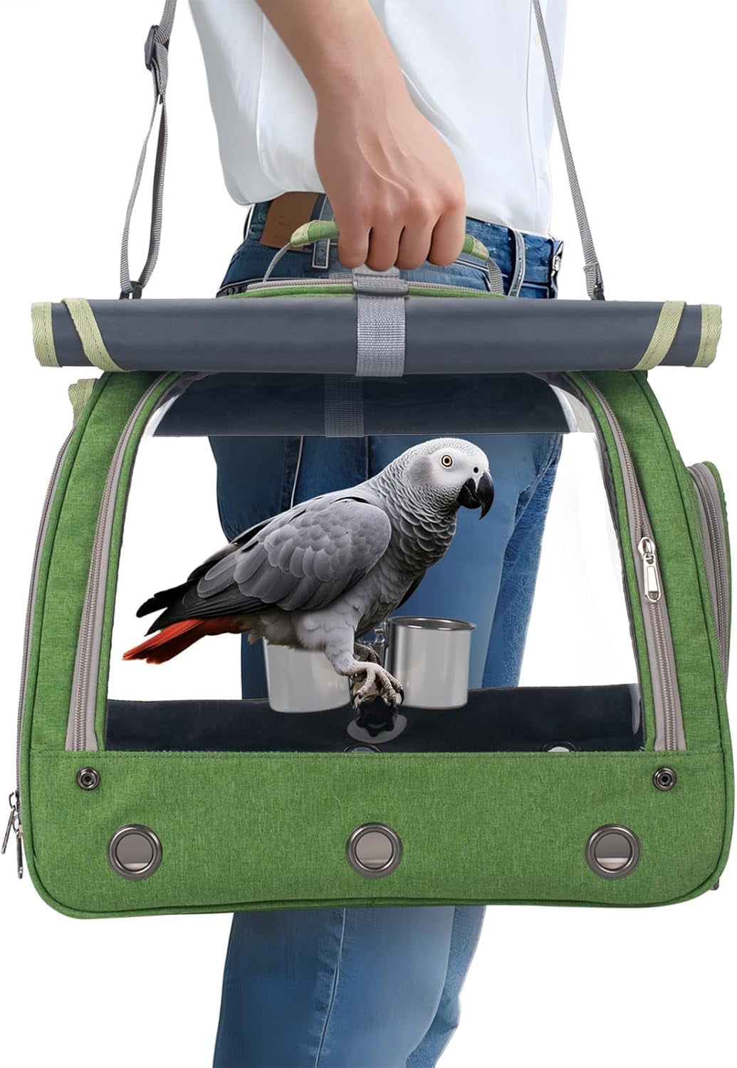 Bird Carrier Parrot Travel Cage with Perch, Food Bowl, Tray and ...
