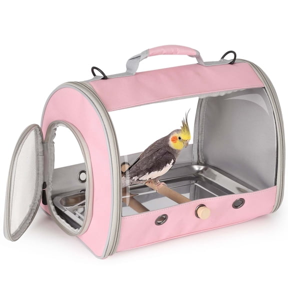 Bird Carrier, Portable Small Bird Cockatiel Conure Parrot Parakeet Carrier with Standing Perch and Stainless Steel Tray, Side Access Window Collapsible
