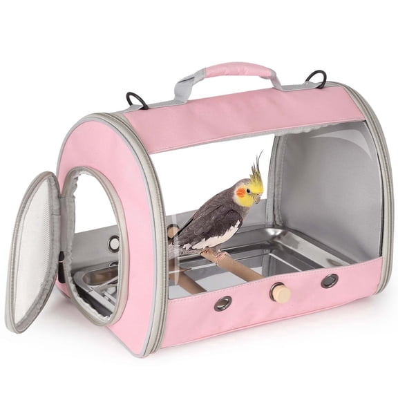 Bird Carrier, Portable Small Bird Cockatiel Conure Parrot Parakeet Carrier with Standing Perch and Stainless Steel Tray, Side Access Window Collapsible