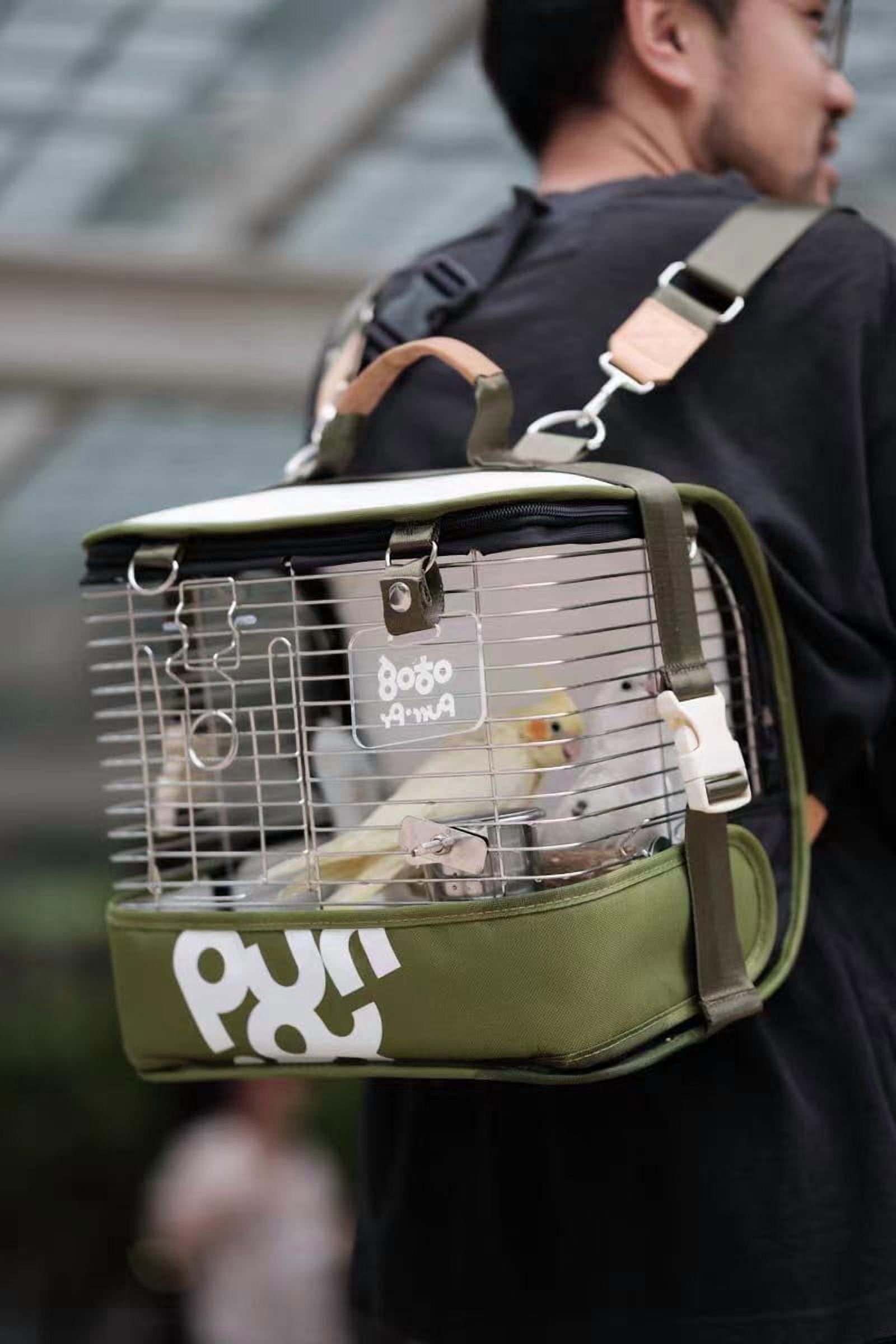 Bird Carrier Travel Cage 12in Small Bird Cage 4 in 1 Bird Backpack with Perch Parakeet Cage Durable Stainless Steel Frame Breathable & Portable, for Green Cheek, Cockatiel, Parrot