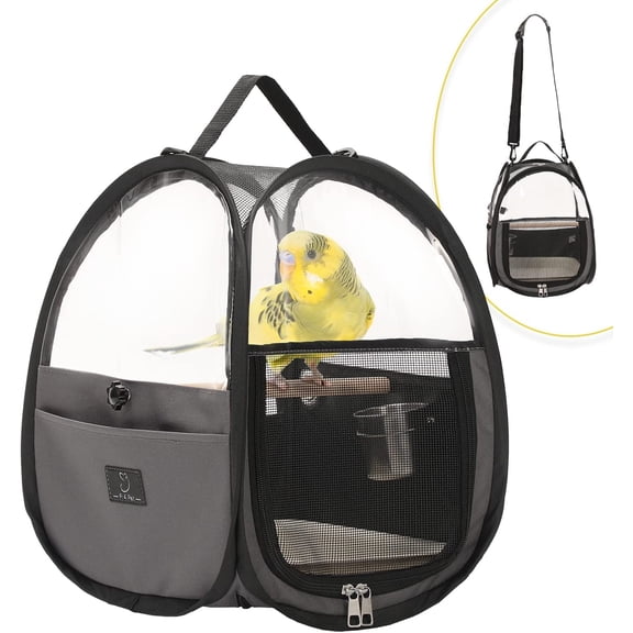 Bird Carrier for Travel with Clear Windows, Breathable Safe Fabric, Lightweight Small Bird Cage with Tray, Stand and Feeder, Portable Pet Bag for Parrot, Vet Visit, Outdoor, Small Animals