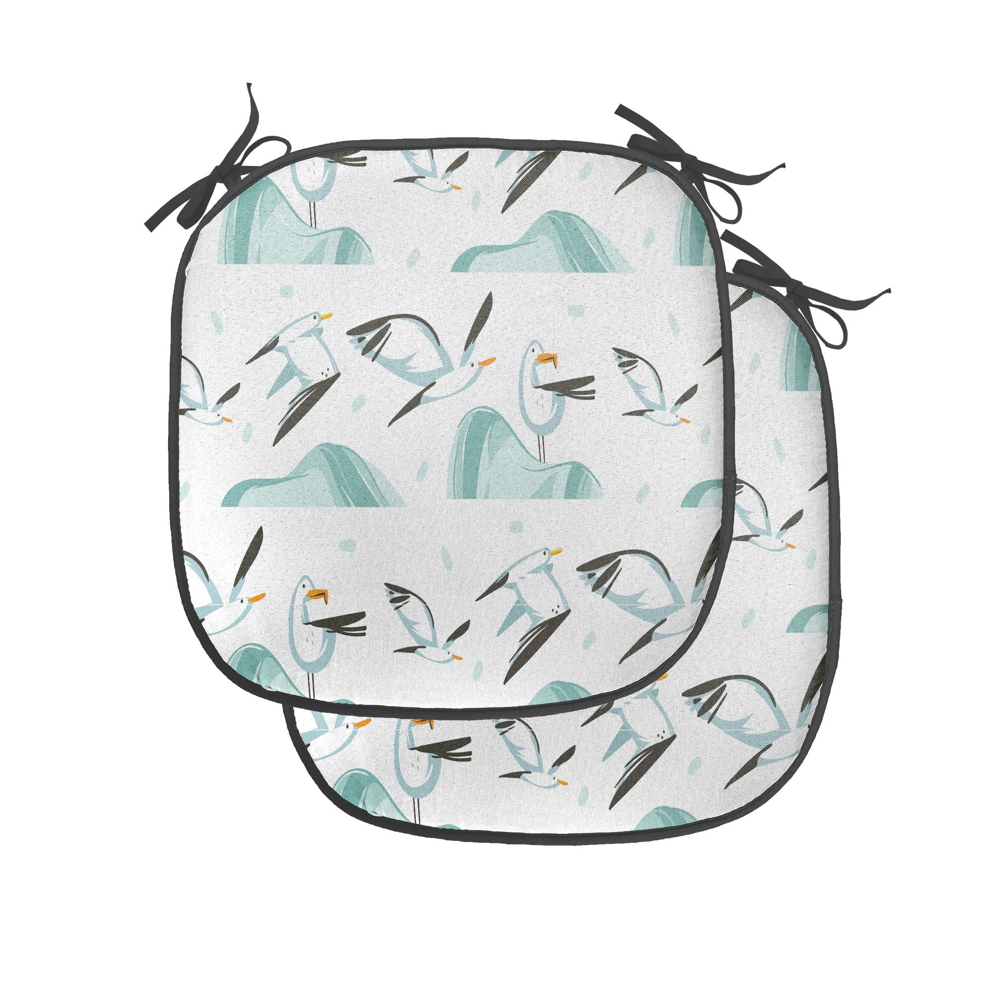 Bird Chair Seating Cushion Set of 4, Marine Themed Cartoon Design with ...