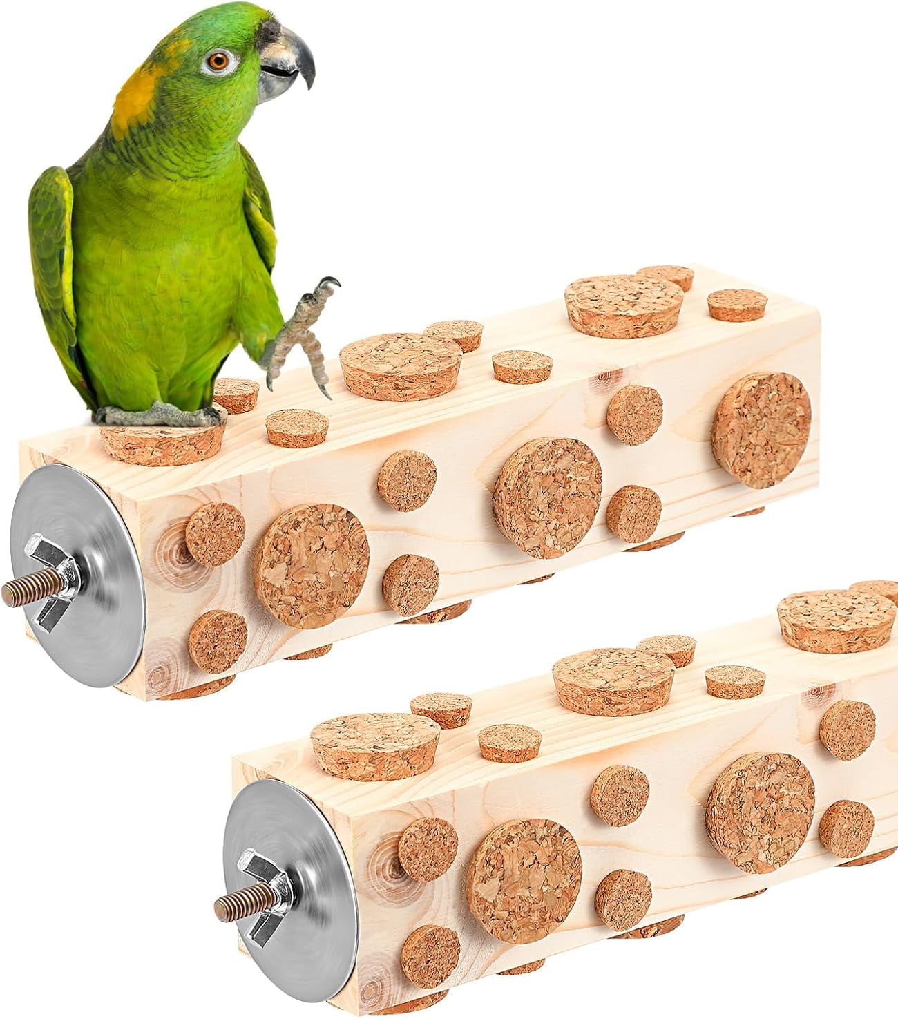 Bird Chew Toy Wooden Foraging Toys for Birds Parrot Cork Stopper Toys Woodpecker Feeding Toy for Parrots, Parakeets, Conures, Budgies, Finches, Cockatiels