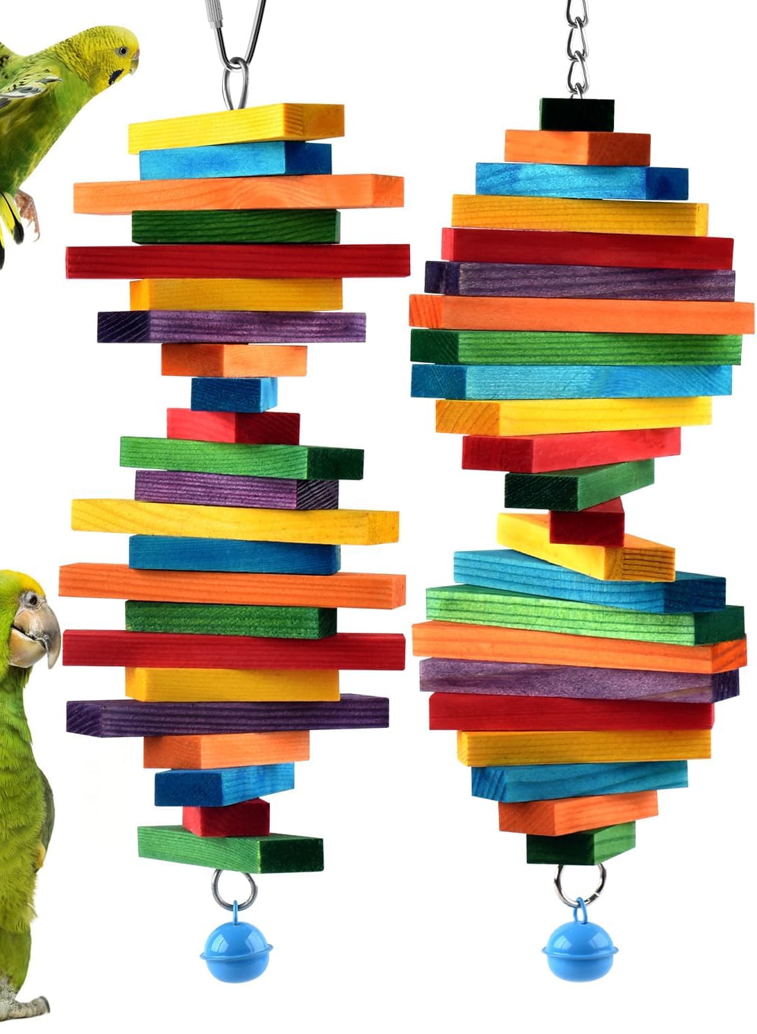 Bird Chew Toys, Multicolored Bagel Cascade Chewing Sticks Biting Wooden Blocks Toy for Parrot Conure Parakeet Cockatiels Lovebird Pet Birds