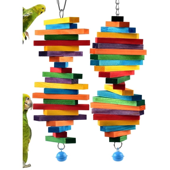 Bird Chew Toys, Multicolored Bagel Cascade Chewing Sticks Biting Wooden Blocks Toy for Parrot Conure Parakeet Cockatiels Lovebird Pet Birds