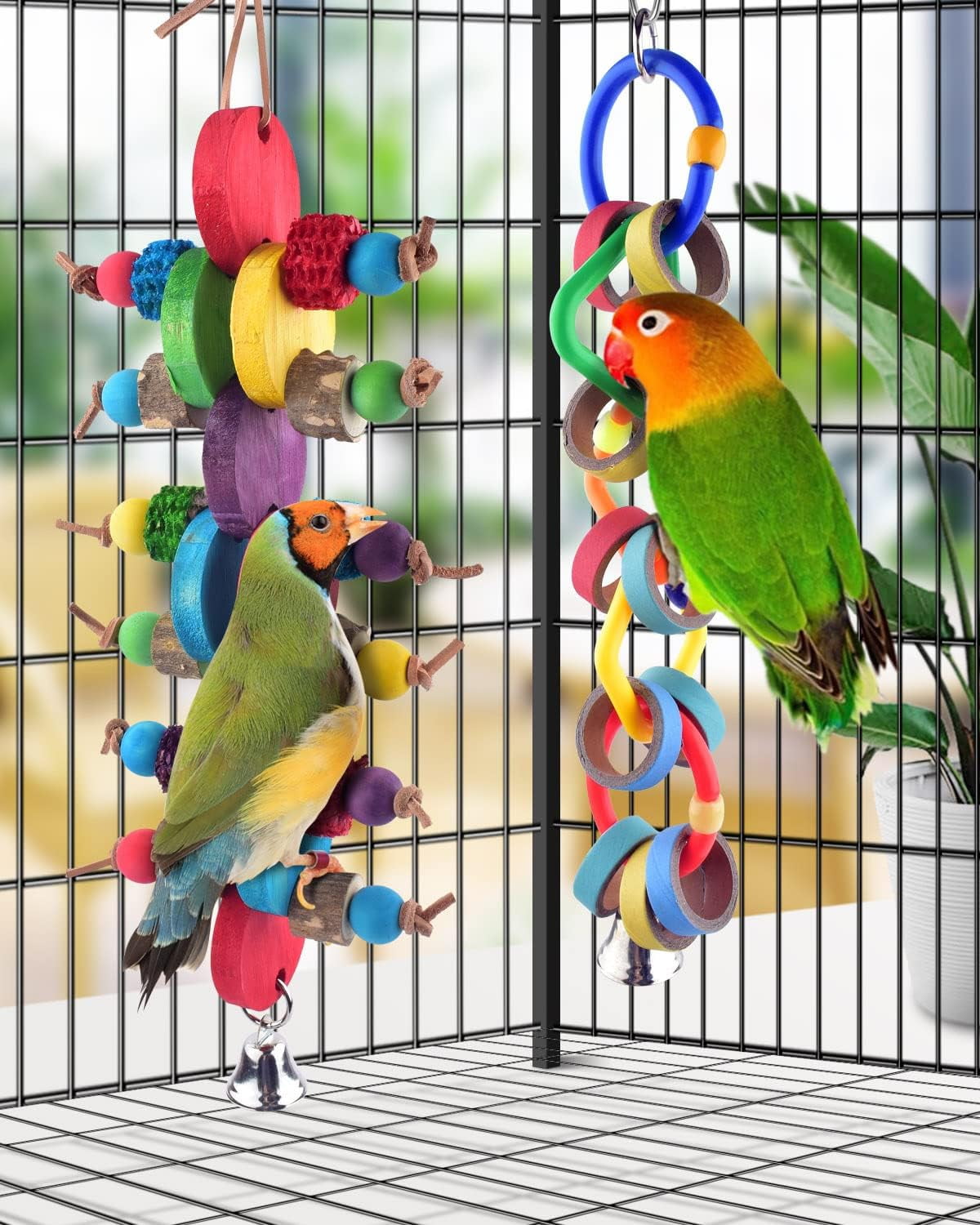 Bird Chew Toys, Multicolored Bagel Cascade Parrot Toy Biting Paper Cardboard Olympic Rings for Conures Cockatiels Cockatoos Macaws and Similar Sized Pet Birds