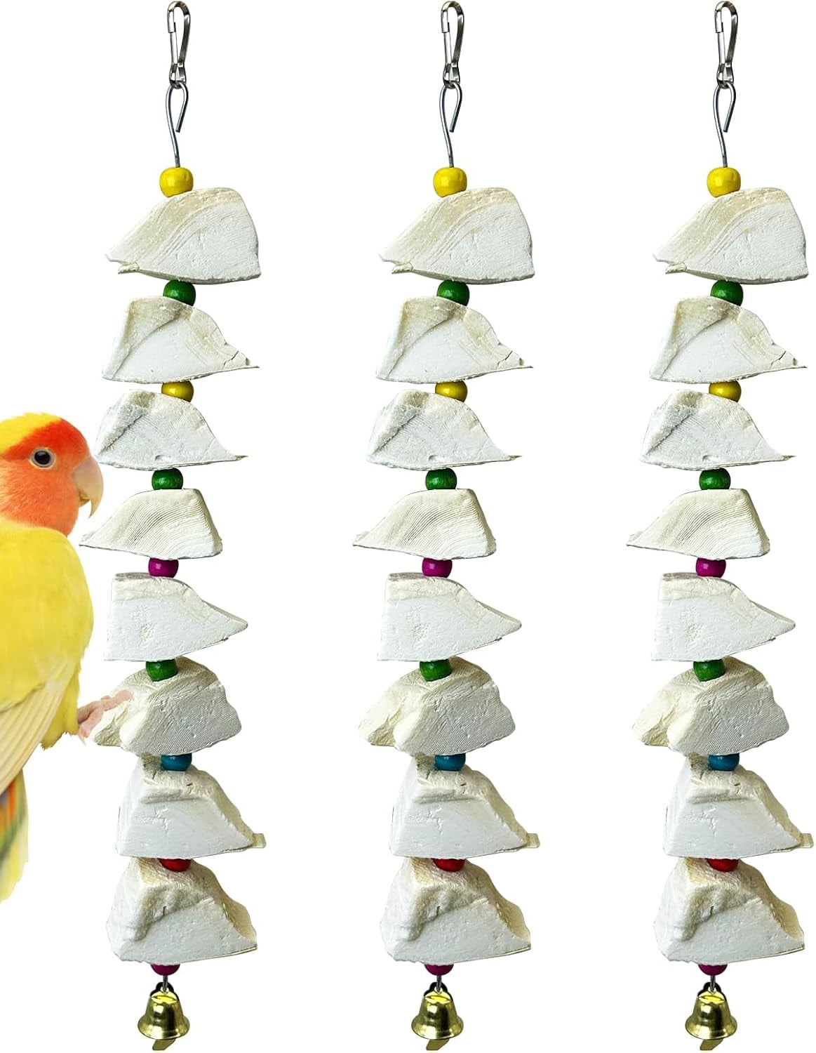 Bird Chewing Toy Cuttlebone Parrot Toy with Bell Hanging Bird Beak Grinding Stone Parakeet Cage Accessories