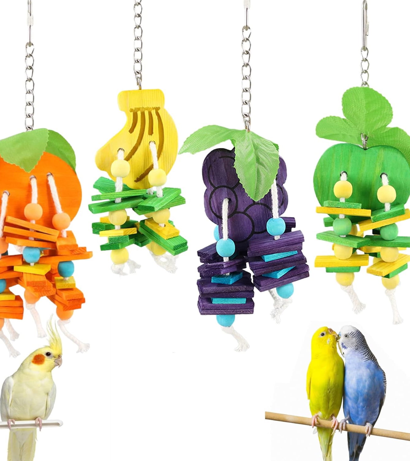 Bird Chewing Toy for Parrot Cockatiel Conure Wood Block Cage Hanging Foraging Bite Toy for Parakeet Small (Fruit Shape)