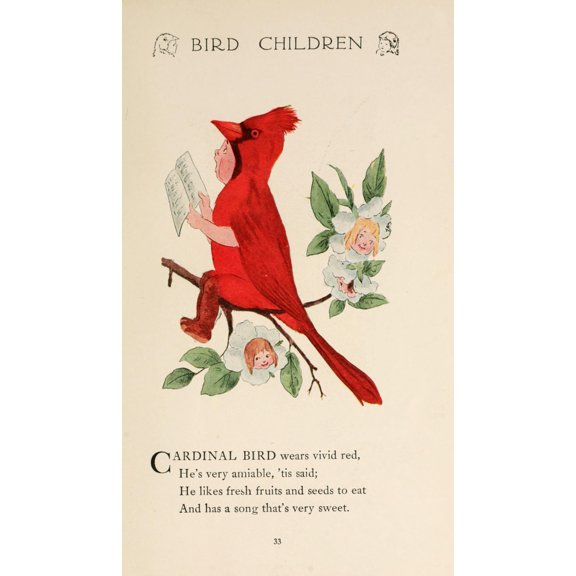 Bird Children 1912 Cardinal Bird Poster Print by M.T. Ross (24 x 36)