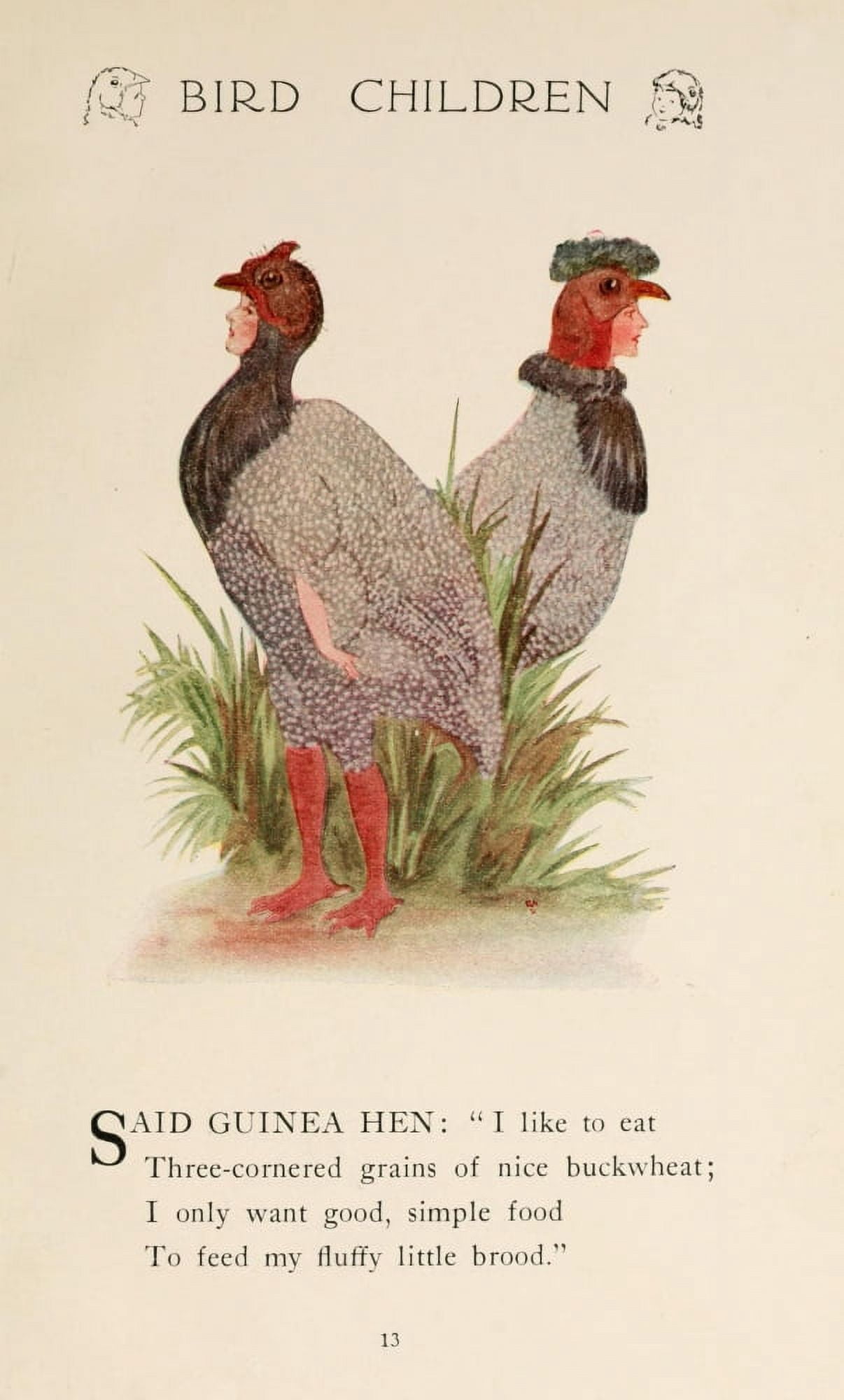 Bird Children 1912 Guinea Hen Canvas Art - MT Ross (18 x 24)