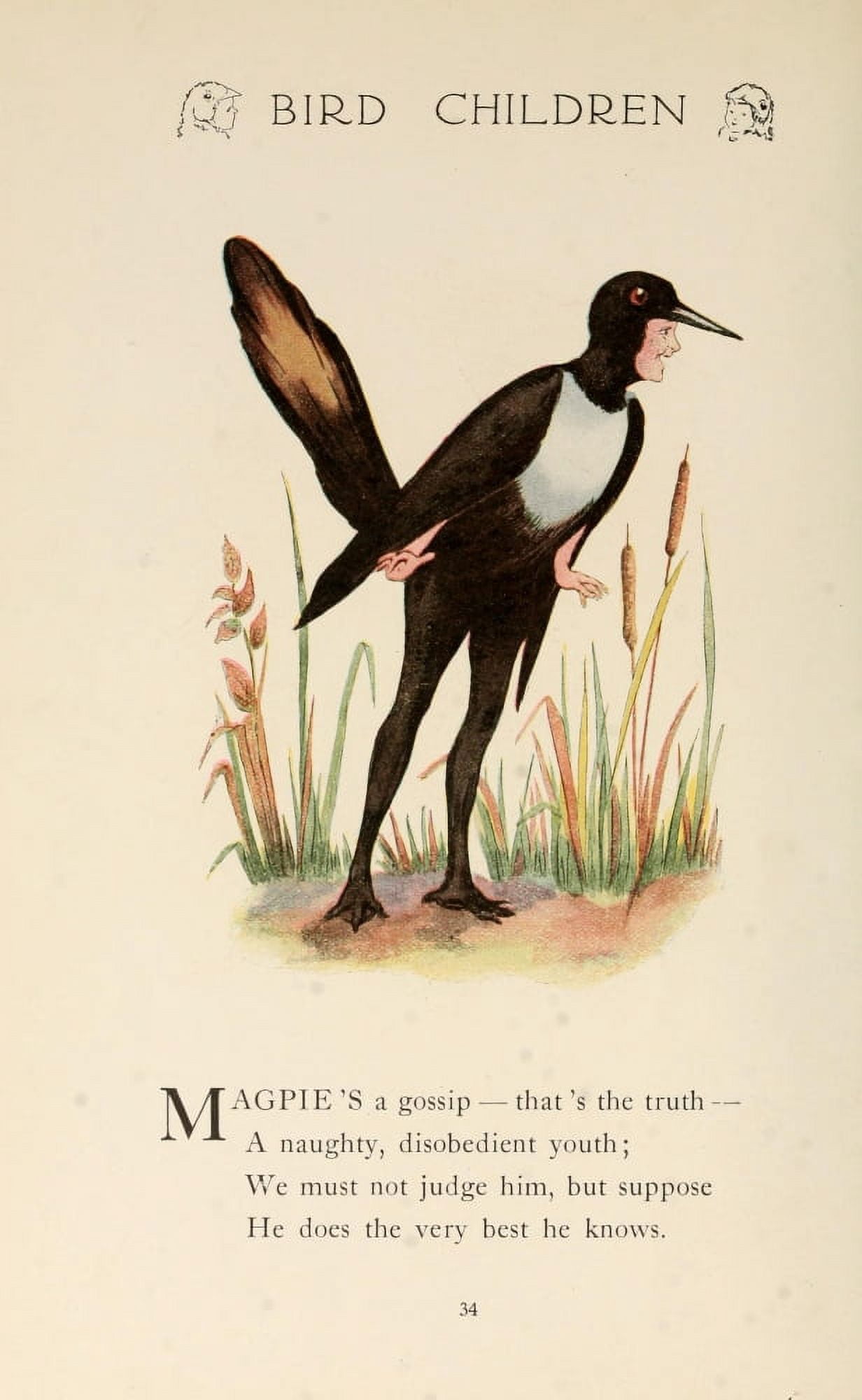Bird Children 1912 Magpie Canvas Art - MT Ross (18 x 24)