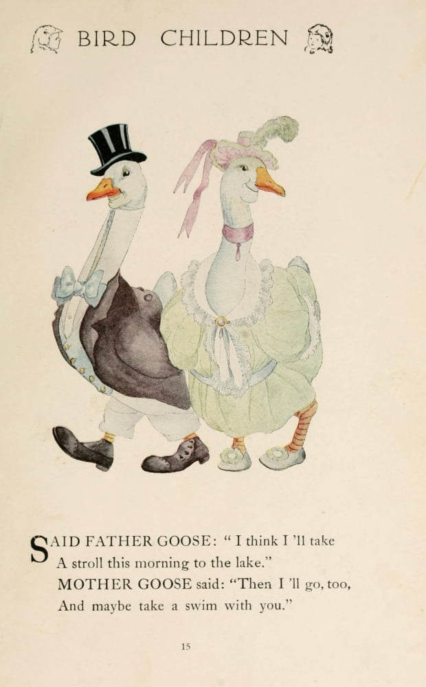 Bird Children 1912 Mother & Father Goose Canvas Art - MT Ross (18 x 24)