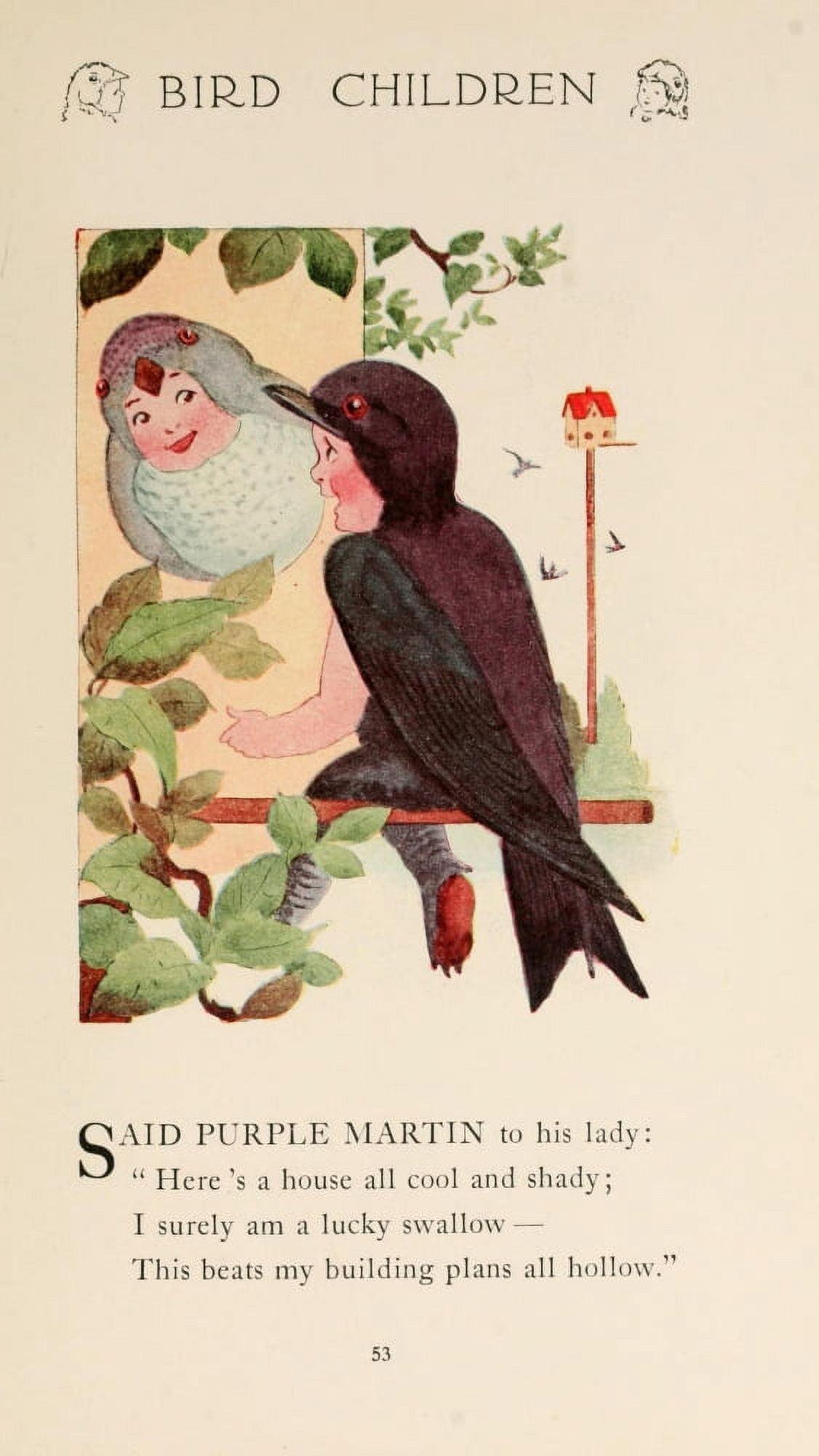 Bird Children 1912 Purple Martin Canvas Art - MT Ross (24 x 36)