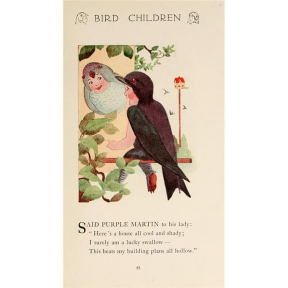Bird Children 1912 Purple Martin Poster Print by M.T. Ross - 18 x 24 - Purple Martin - 18 x 24