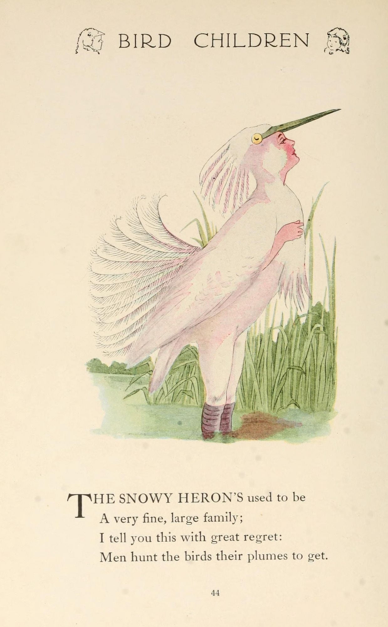 Bird Children 1912 Snowy Heron Canvas Art - MT Ross (18 x 24)