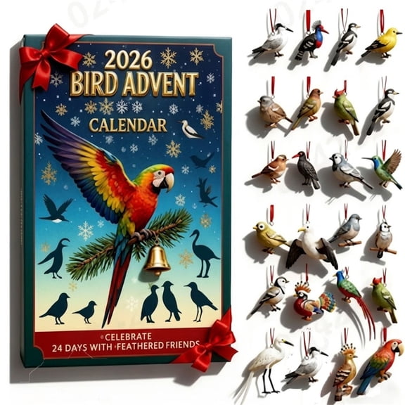 Bird Christmas Advent Calendar, Style B, 24-day nature-themed holiday countdown with collectible bird ornaments and daily surprises, for kids, adults, families, tabletop, mantel
