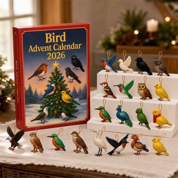 Bird Christmas Advent Calendar, Style C, 24-day nature-themed holiday countdown with collectible bird ornaments and daily surprises, for kids, adults, families, tabletop, mantel