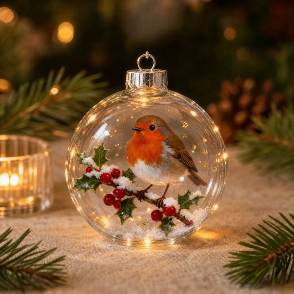 Bird Christmas Ornaments 2026, Robin in Round Ball - Adorable Holiday Ornament, 3D Plastic Hanging Decorations for Xmas Tree, Country Christmas Decor and Nature-Inspired Gift