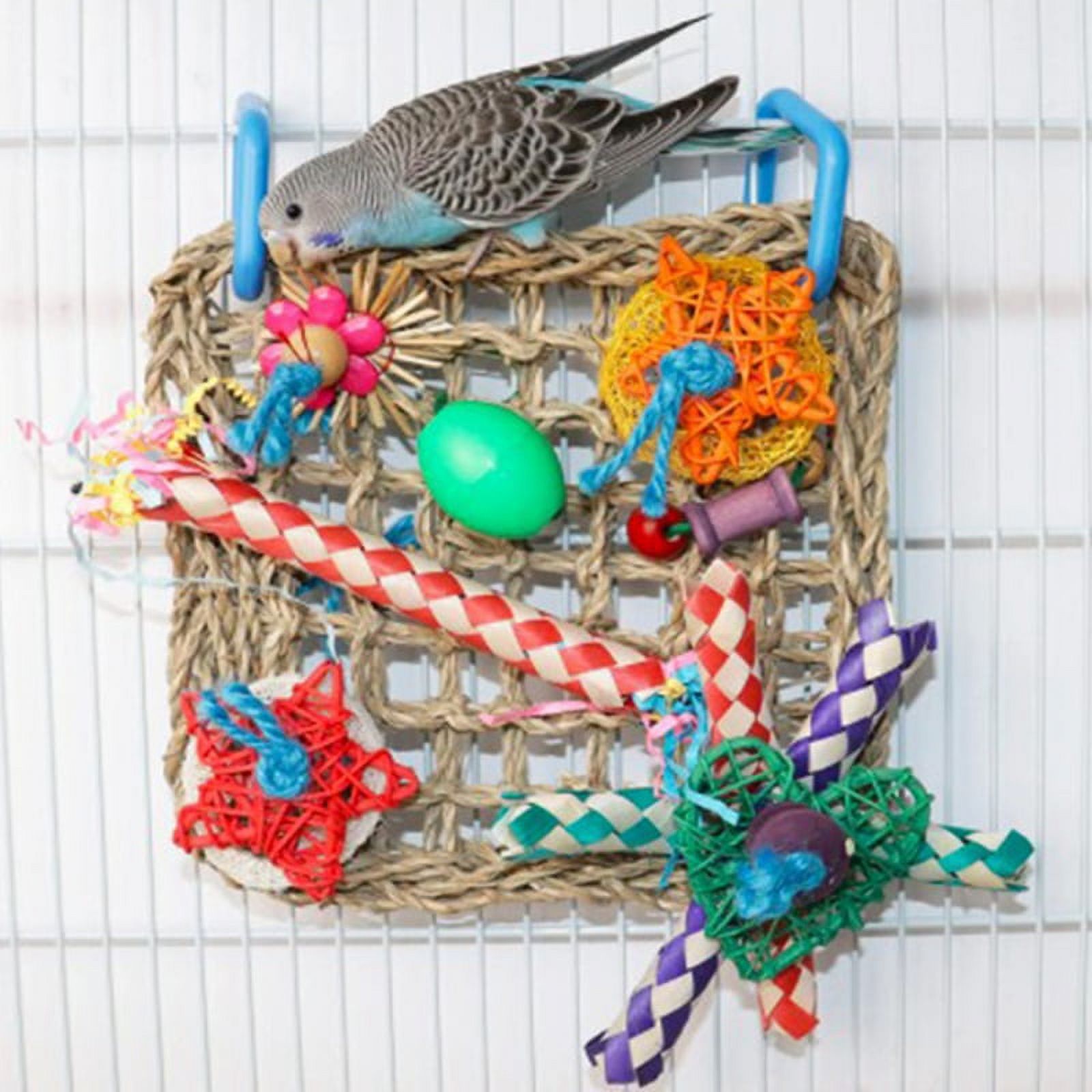 Bird Climbing Net Parrot Toys Woven Seagrass Biting Hanging Rope Swing ...