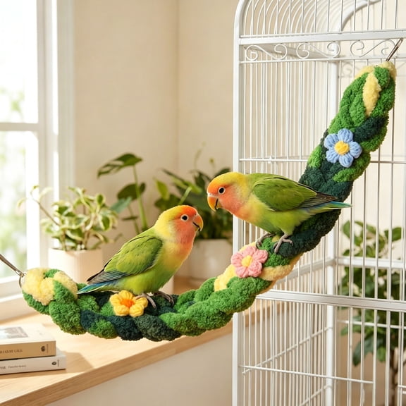 Bird Climbing Rope Ladder, Natural Cotton Cage Accessories for Small Birds, Parrot Perch Toy with Hanging Hook for Budgie, Parakeet, Cockatiel, Canary, Finch, Daily Exercise and Perching