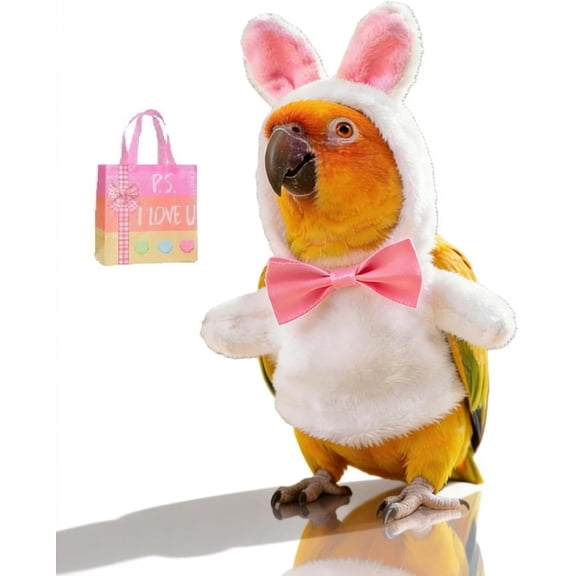 Bird Cloak -Bunny Design Windproof Pet Cosplay Suit, Adjustable Clothes for Birds, Pets Parrot Clothes, Windproof Pet Cosplay Costume for Winter Cockatiel Budgies Easter Outdoor (XX-White)