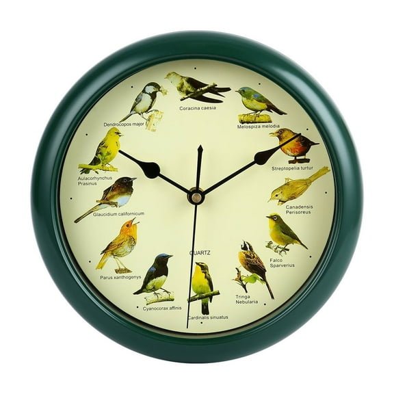Bird Clock 10'' Round Bird Clock That Sings on Hour, Sound with 12 Pattern Wall for Christmas Home Office Christmas Decor (Without Battery)