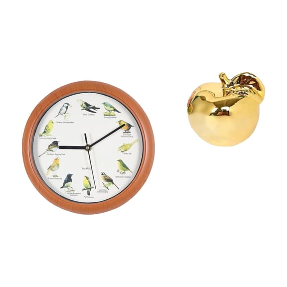 Bird Clock Singing Wall Clock Fruit Sculpture Smooth Glazed Texture Suitable for Living Room Desktop