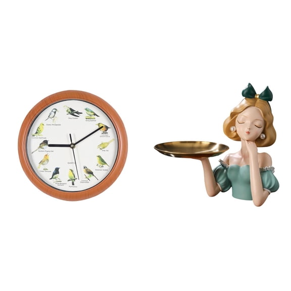 Bird Clock Singing Wall Clock Key Holder Tray Creative PP Resin Design for Office Coffee Shop Entryway