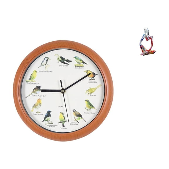 Bird Clock Wall Clock Resin Statue Unique Sound Feature for Kitchen Bedroom Office Shelf Home Decor