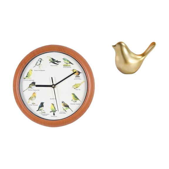 Bird Clock Wall Timepiece Golden Sculpture PP Material Hourly Singing Feature Suitable for Home Living Room