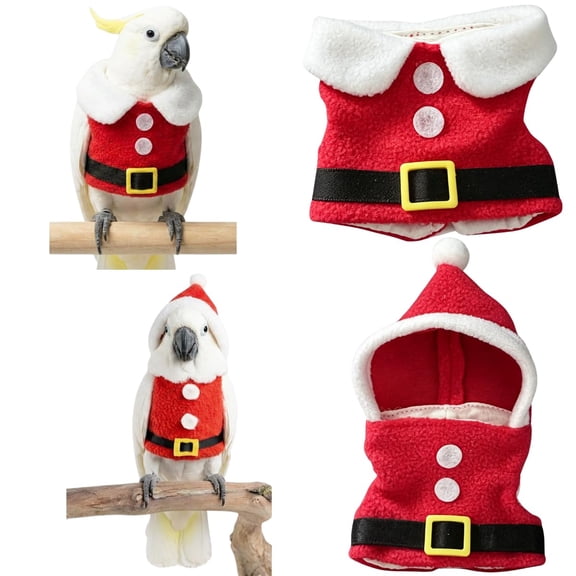 Bird Clothes, 2 Pcs Bird Christmas Costume - Warm Fleece Parrot Clothes, Holiday Pet Apparel Cosplay Photo Prop for African Grey Conure Cockatoo Macaw Parakeet Quaker