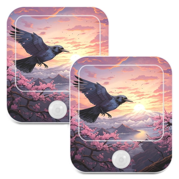 Bird Clouds Or Flowers Mountain Night Lights Plug into Wall LED with Auto Light Sensor Warm Light for Kids Hallway Bedroom Living Room Kitchen Bathroom Set of 2