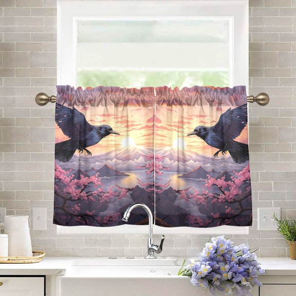 Bird Clouds Or Flowers Mountain Kitchen Curtains Half Tier Curtain 2 Rod Pockets Bathroom Bedroom Cupborad Living Room 27"x36"