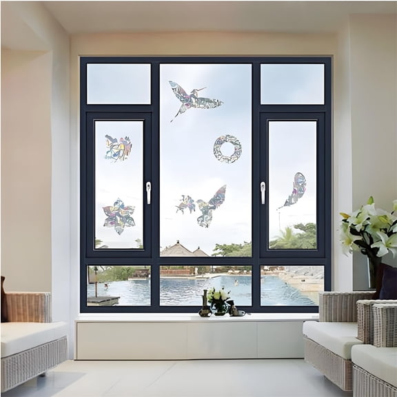 Bird Collision Prevention Window Cling - PET Film Glass Non Adhesive Adsorption Decals Reduce Bird Strikes - Transparent Safety Film for Home, Office Windows