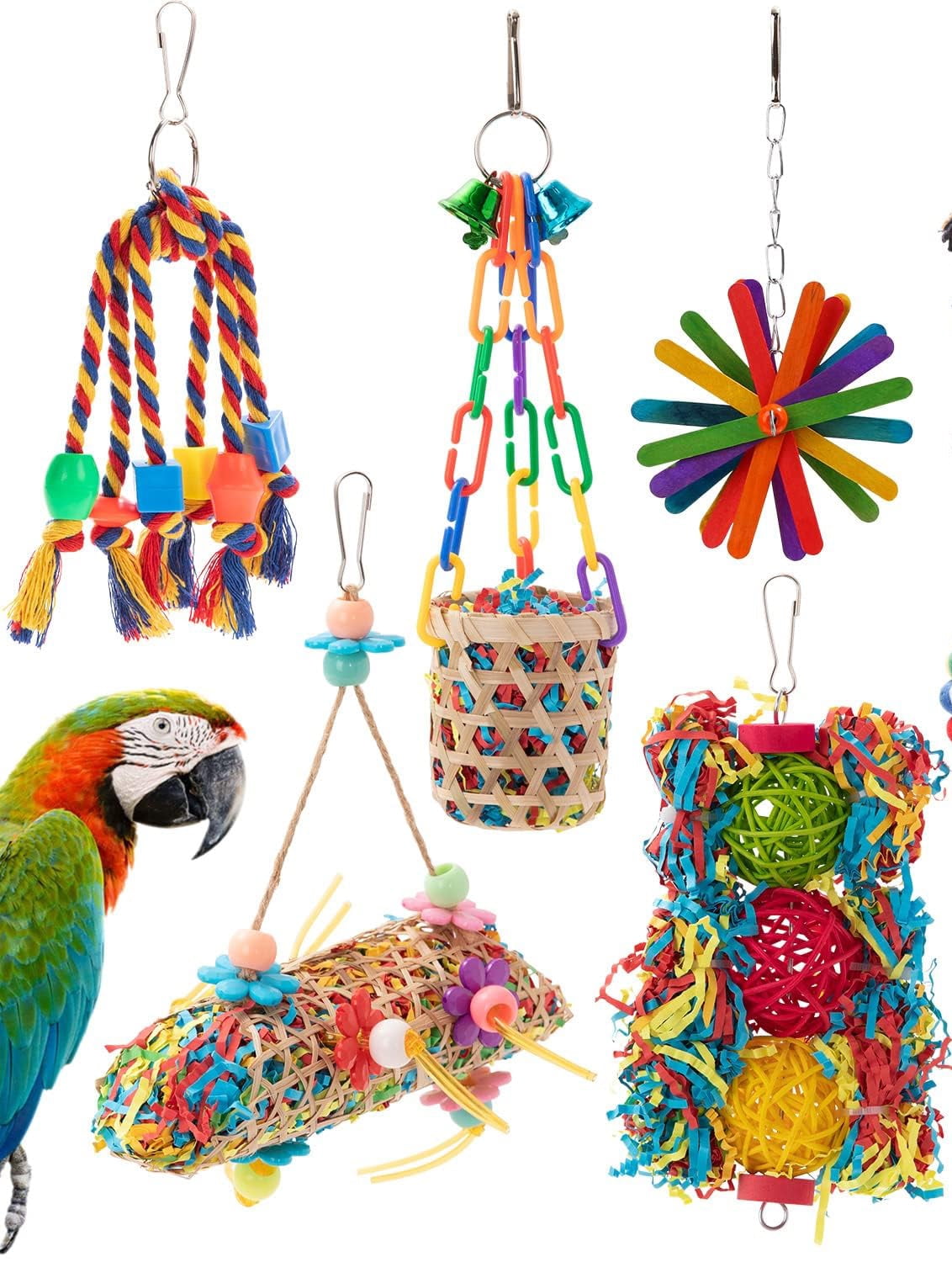 Bird Colorful Chewing Toys Parrot Foraging Shredder Toys Shred Hanging Foraging Toys, Comfy Perch Parakeet Toys for Rope Bungee Bird Toy