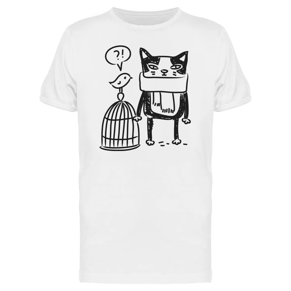 Bird Confused By Cat T-Shirt Men -Image by Shutterstock, Male 4X-Large