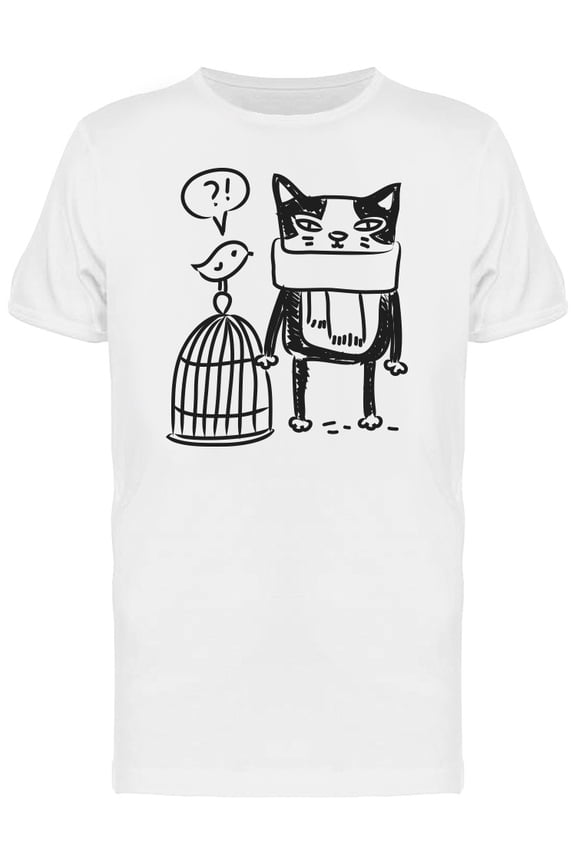 Bird Confused By Cat T-Shirt Men -Image by Shutterstock, Male Small