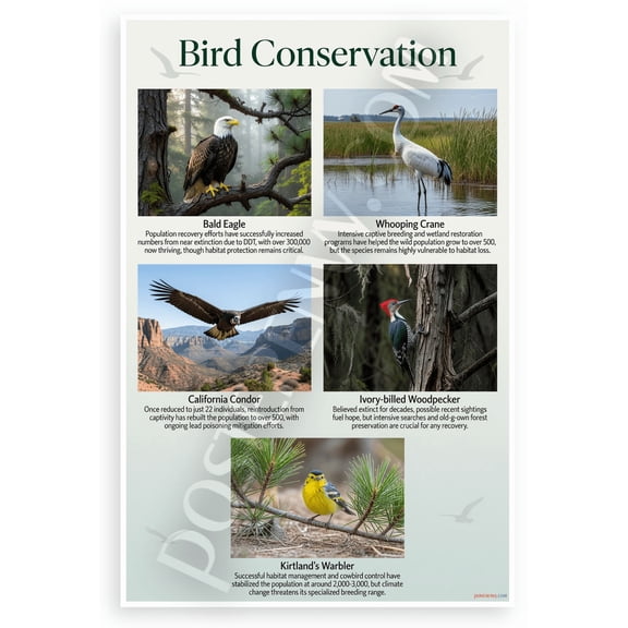 Bird Conservation Endangered Species Educational 12x18 US Made Poster