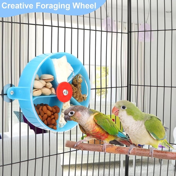 Bird Creative Foraging System Wheel Seed Food Ball Rotate Training Toy for Small and Medium Parrots Parakeet Cockatiel Conure (Blue)