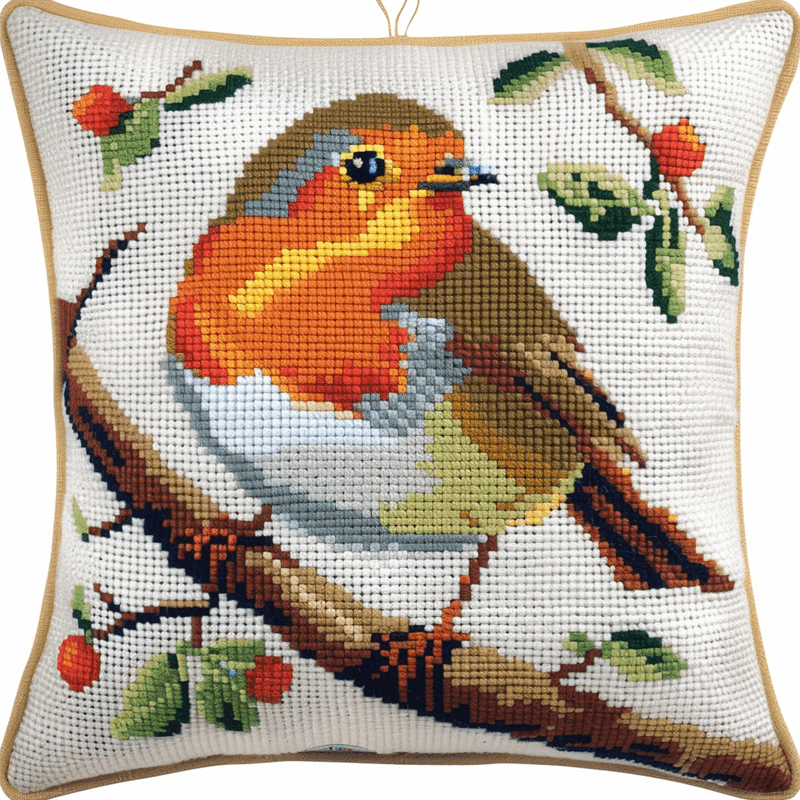 Bird Cross Stitch Pillow Cover Kit 11 Count Cross Stitch Kits for Beginners Adults 17.72" x 17.72" DIY Needlepoint Handmade Embroidery Kit Home Decoration for Bedroom Sofa