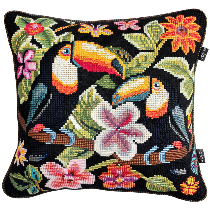 Bird Cross Stitch Pillow Cover Kit , 45X45cm , Cross Stitch Kits for Adults (11ct)