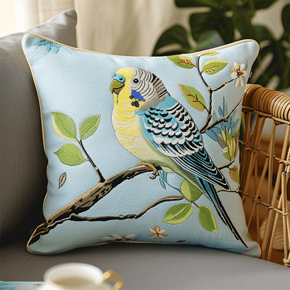 Bird Cross Stitch Pillow Cover Kit , 45X45cm , Needlepoint Craft Set Handmade Craft for Sofa Home Decor (11 Count)