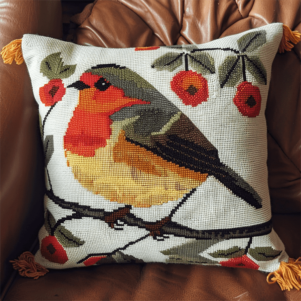 Bird Cross Stitch Pillow Kit DIY , 45X45cm , Cross Stitch Kits for Kids (11 Count)